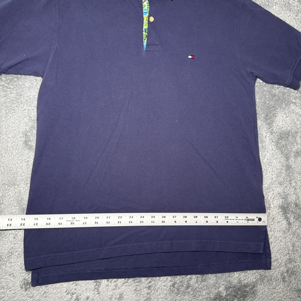 Tommy Hilfiger Men's Medium Navy Blue Polo Short Sleeve Shirt Tropical Collar - Picture 5 of 16